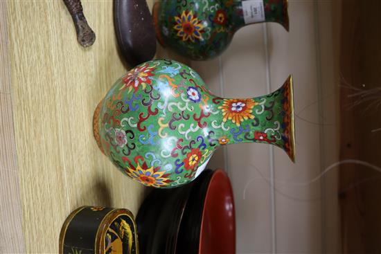 A pair of Chinese cloisonne enamel vases height 22cm